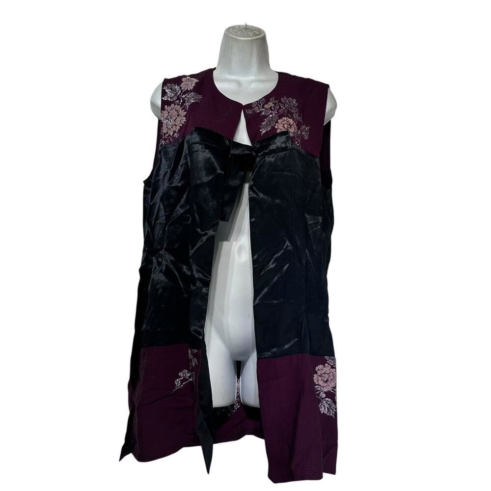 Van De Britten Landstrom Designs Embroidered Vest Burgundy Black Open Front M